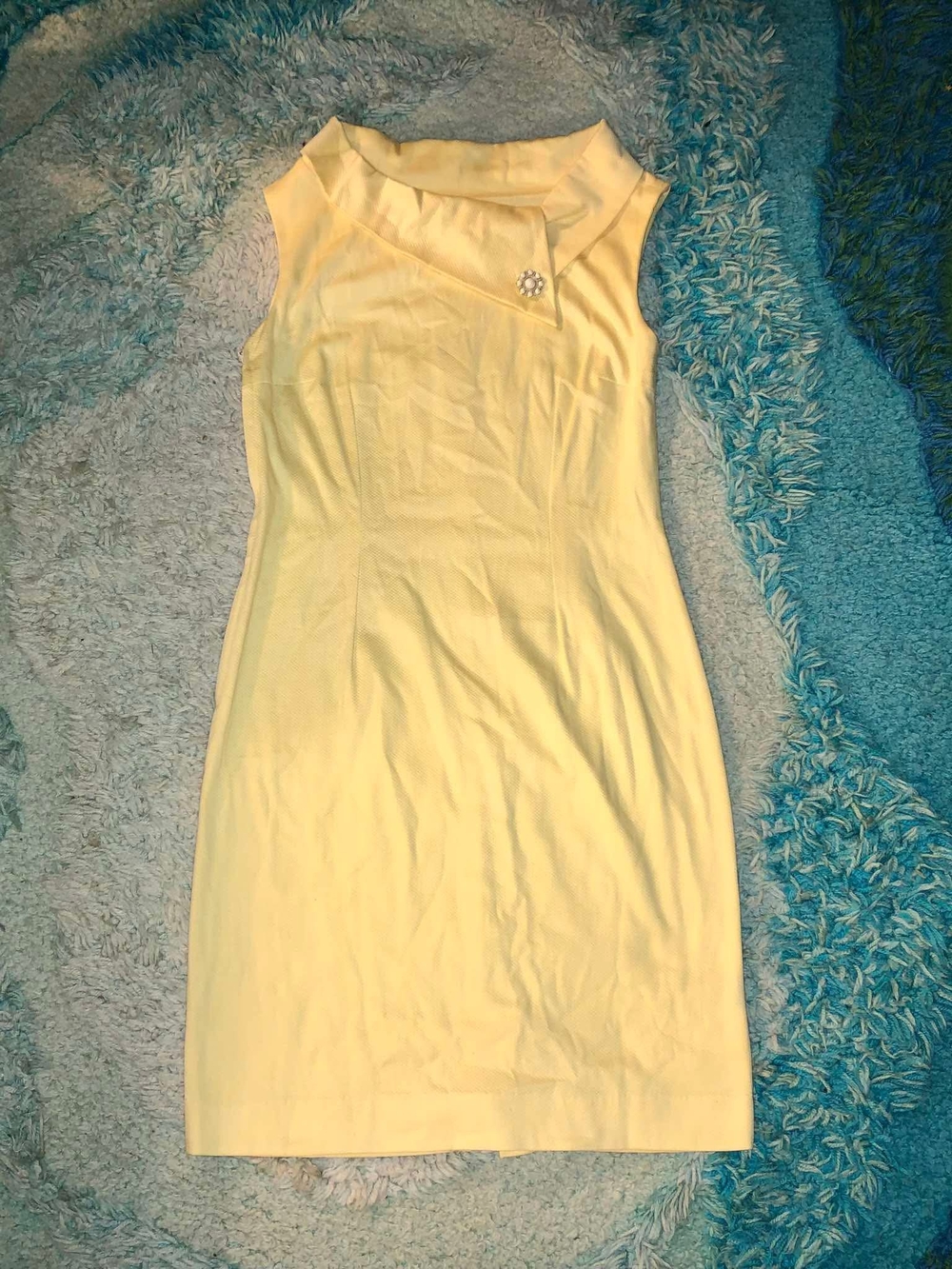 Audrey*k Yellow Sheath Dress L Sleeveless V-Neck Knee Length Cotton Size L